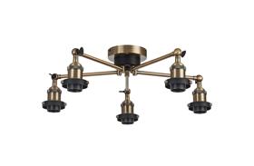 D1028AB  Dreifa Curved Round Ceiling (FRAME ONLY), 5 x E27, Antique Brass/Black